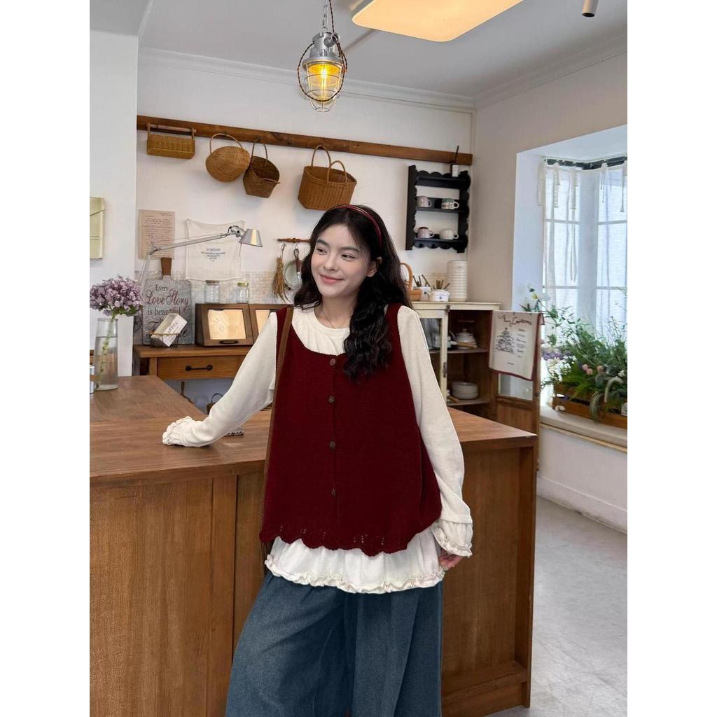 Estilo coreano 2026 primavera outono novo estilo pequeno malha estilingue colete feminino estudante + manga comprida Bot