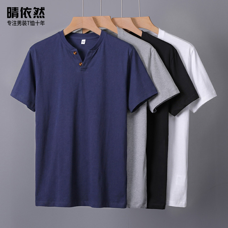2026 verão masculino versão coreana solto algodão puro na moda tamanho grande camiseta masculina de manga curta gola bot