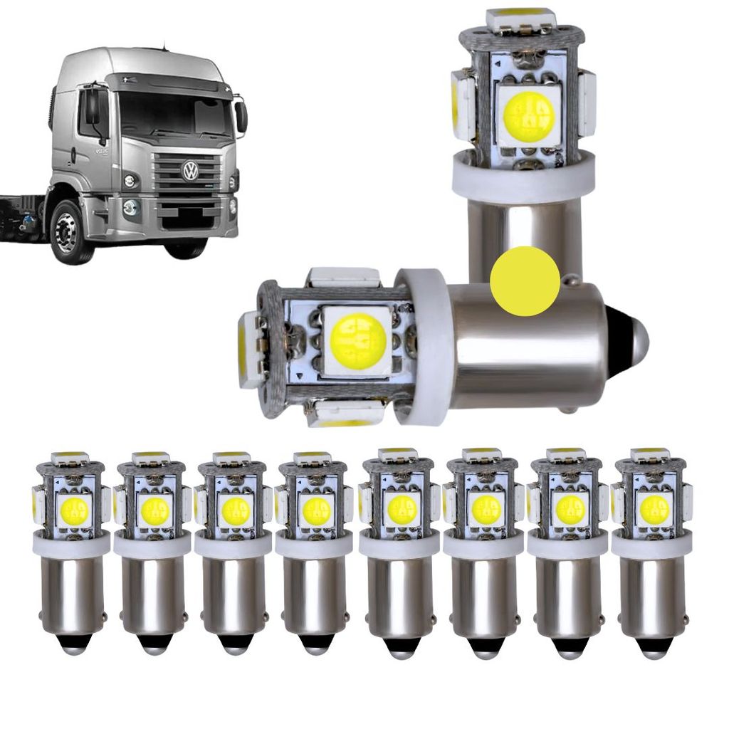 KIT 10 LAMPADA BA9S 5 LED T4W 69 AMARELO 24V