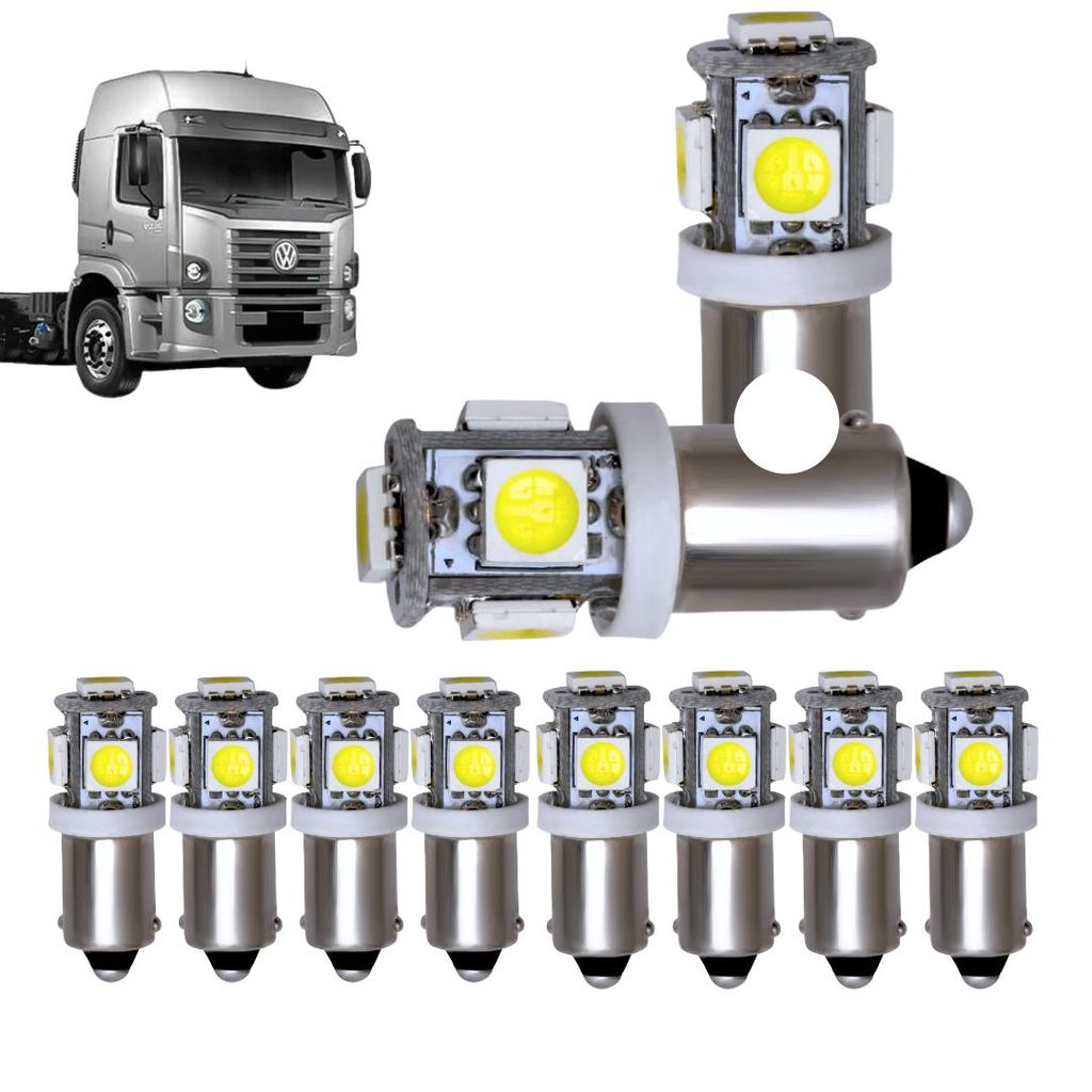 KIT 10 LAMPADA BA9S 5 LED T4W 69 BRANCO 24V
