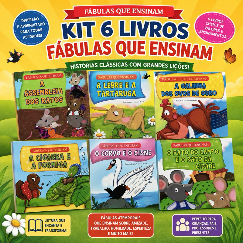 Kit 6 Livros Fábulas Infantis - Coleção Fábulas que Ensinam | Livros Infantis Educativos