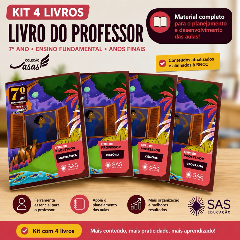 Kit 4 Livros do Professor 7º Ano Ensino Fundamental – Matemática, História, Ciências e Geografia | SAS Educação