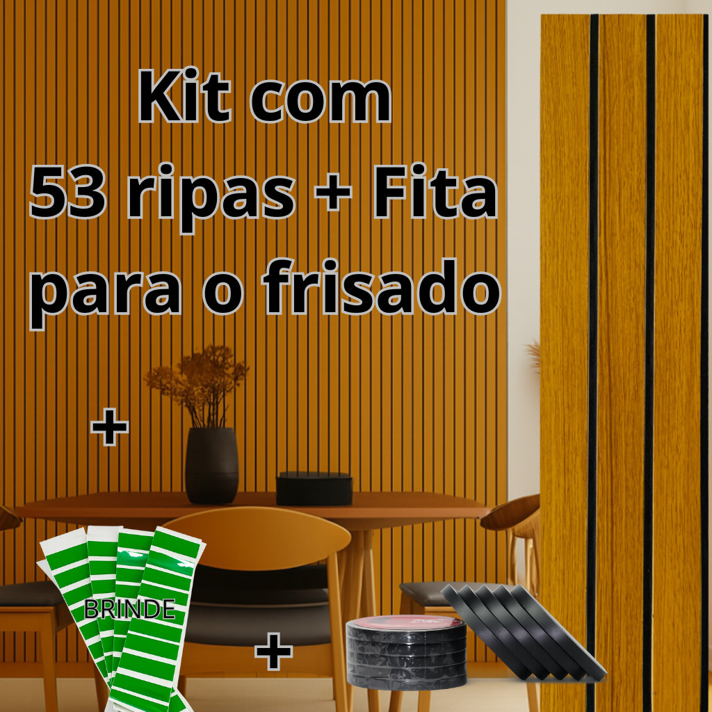 Novo Kit até 53 Ripado Freijo Frisado MDF 3mm com rolo de Fita Preta Autocolante | Decorativo Premium
