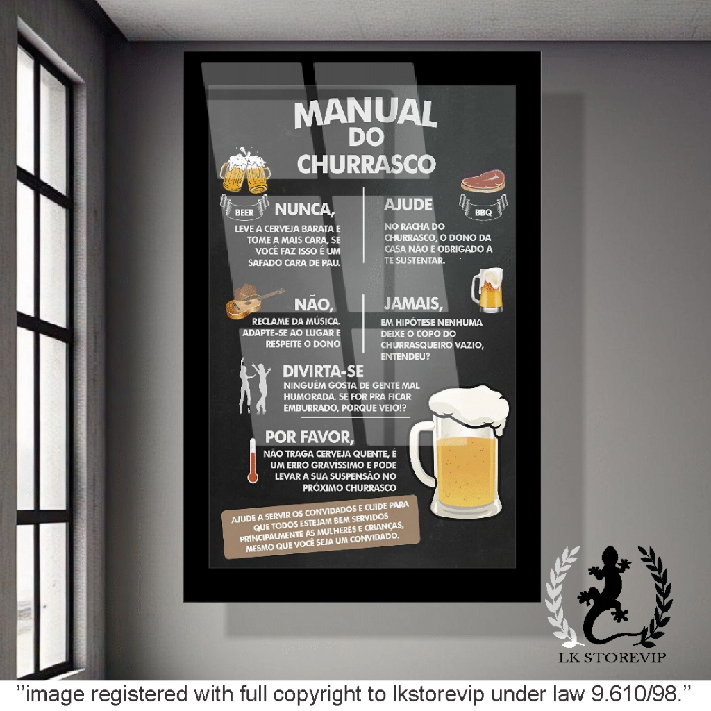 Quadro Decorativo Manual do Churrasco  60x40 alta qualidade premium 4k