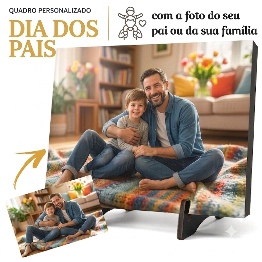 Quadro Personalizado Dia dos Pais ou Família com Sua Foto | Impressão Direta no MDF Premium 6mm | Não é Papel Colado