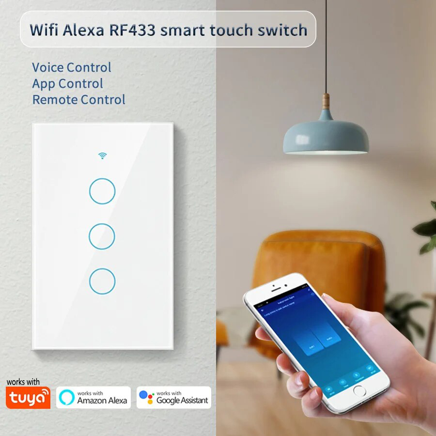 Axus Interruptor Inteligente 2026 De Luz Casa Toque Parede Eua Para Tuya RF433 APP Controle Sem Fio Suporte Funciona