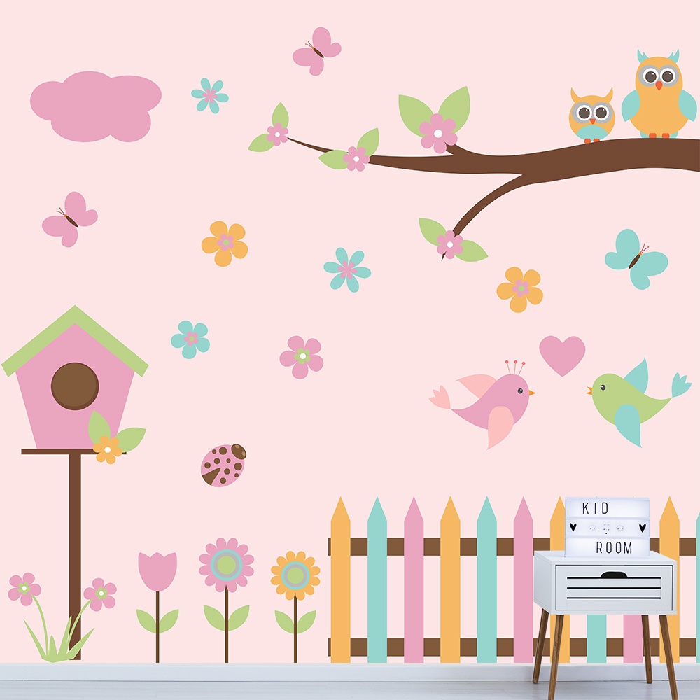 Papel de Parede Adesivo Infantil Jardim Corujas Bebe Quarto Menino Quarto Menina - 582pc