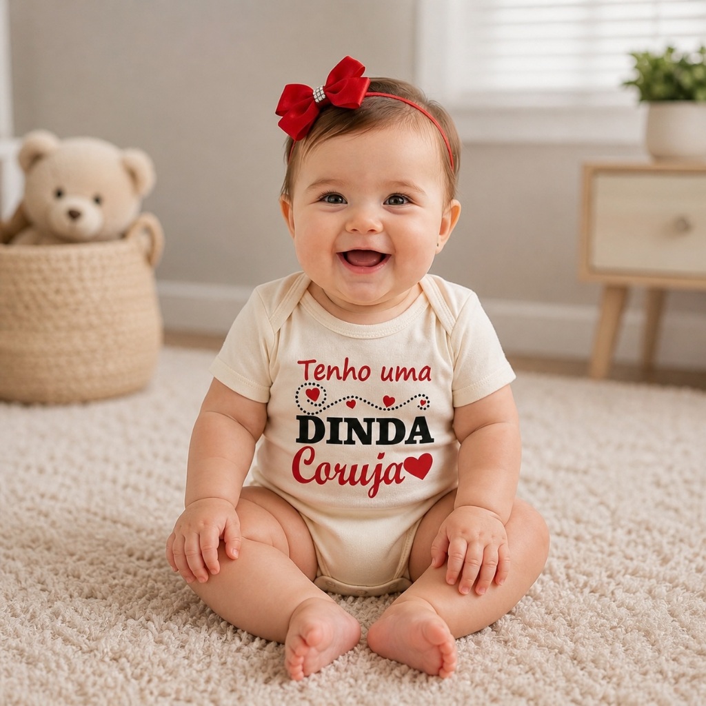 Body Bebê Temático + Laço Dinda Coruja Roupa Infantil Mesversario