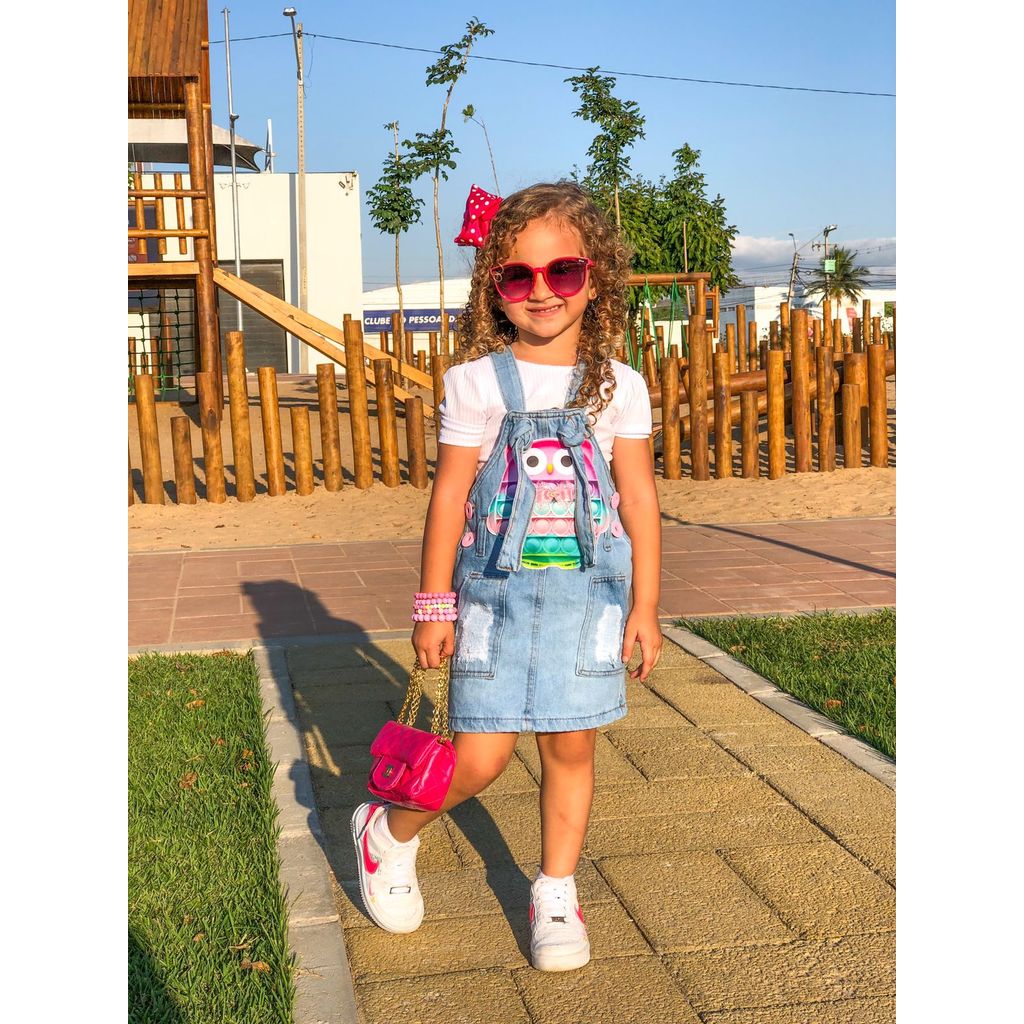 Jardineira vestido jeans bebe infantil