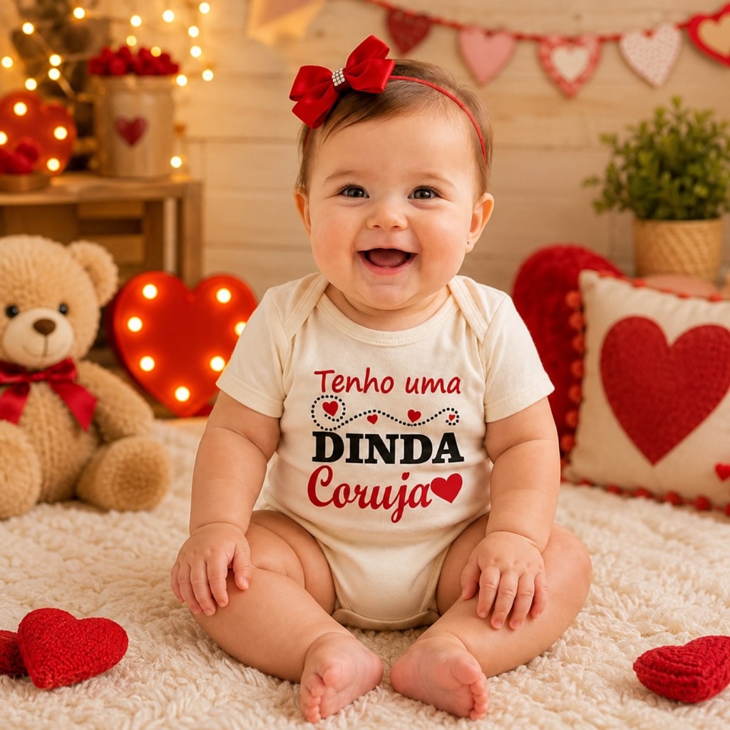 Body Mesversario Dinda Coruja Bebê Temático com Laço Roupa Infantil