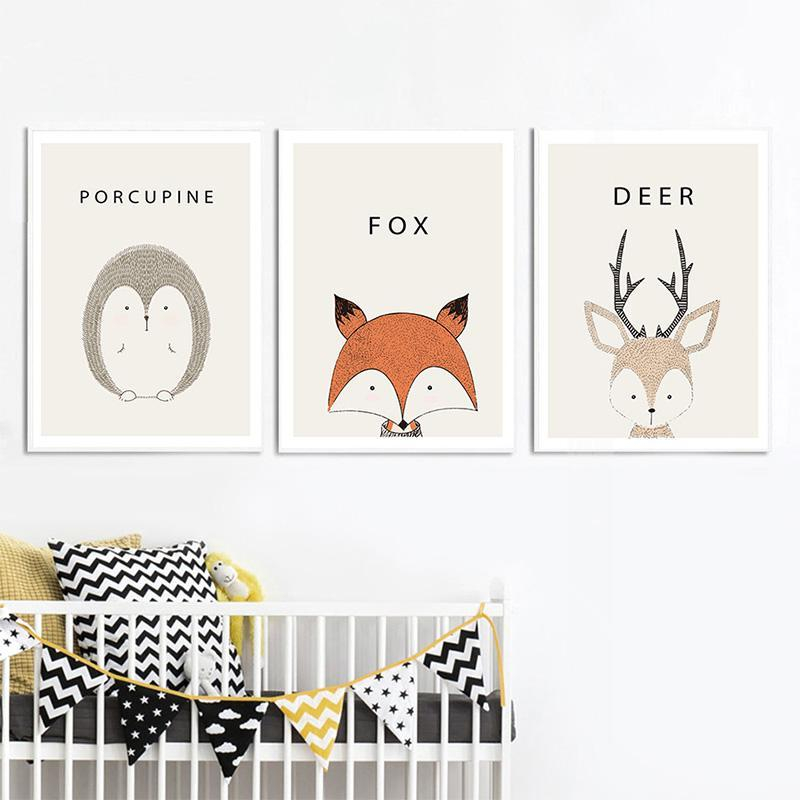 quadros decorativos infantil quarto bebe menino e menina  animais do safari coruja raposa