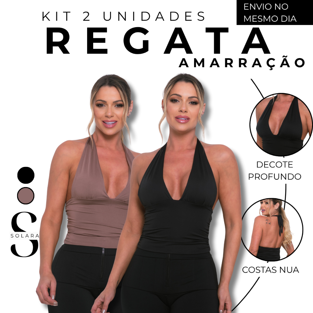 KIT 02 Regata Amarraçao Costas Aberta Decote Blusa Amarra No Pescoço Sem Transparencia