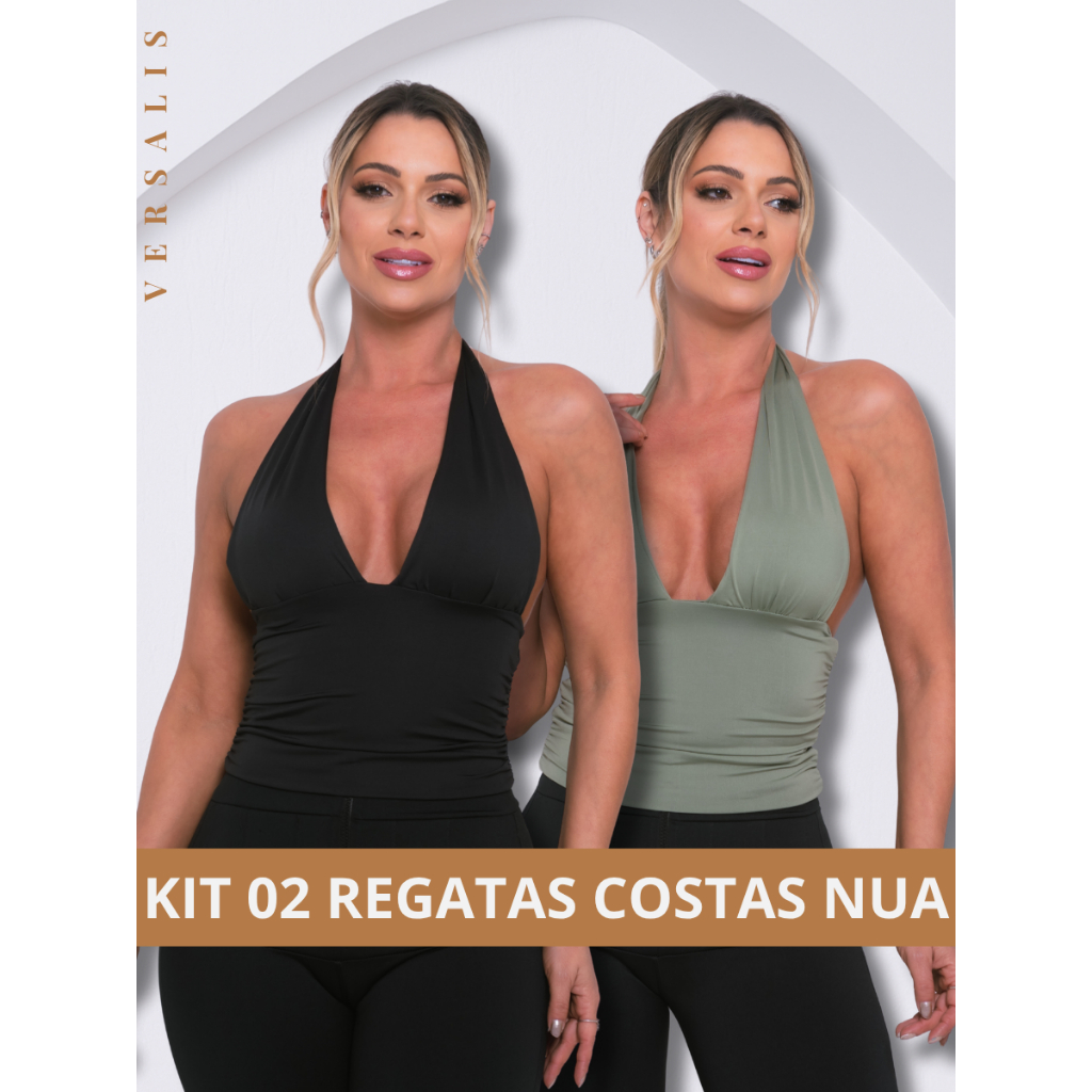 KIT 02 Regata Amarraçao Frente Unica Decote Blusa Amarra No Pescoço Sem Transparencia