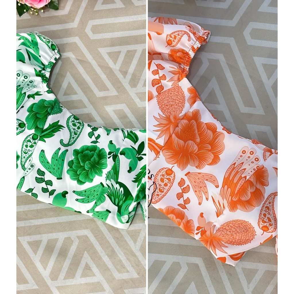 Kit 2 Croppeds Estampado Coleção Verão Com bojo Amarra atrás cropped feminino