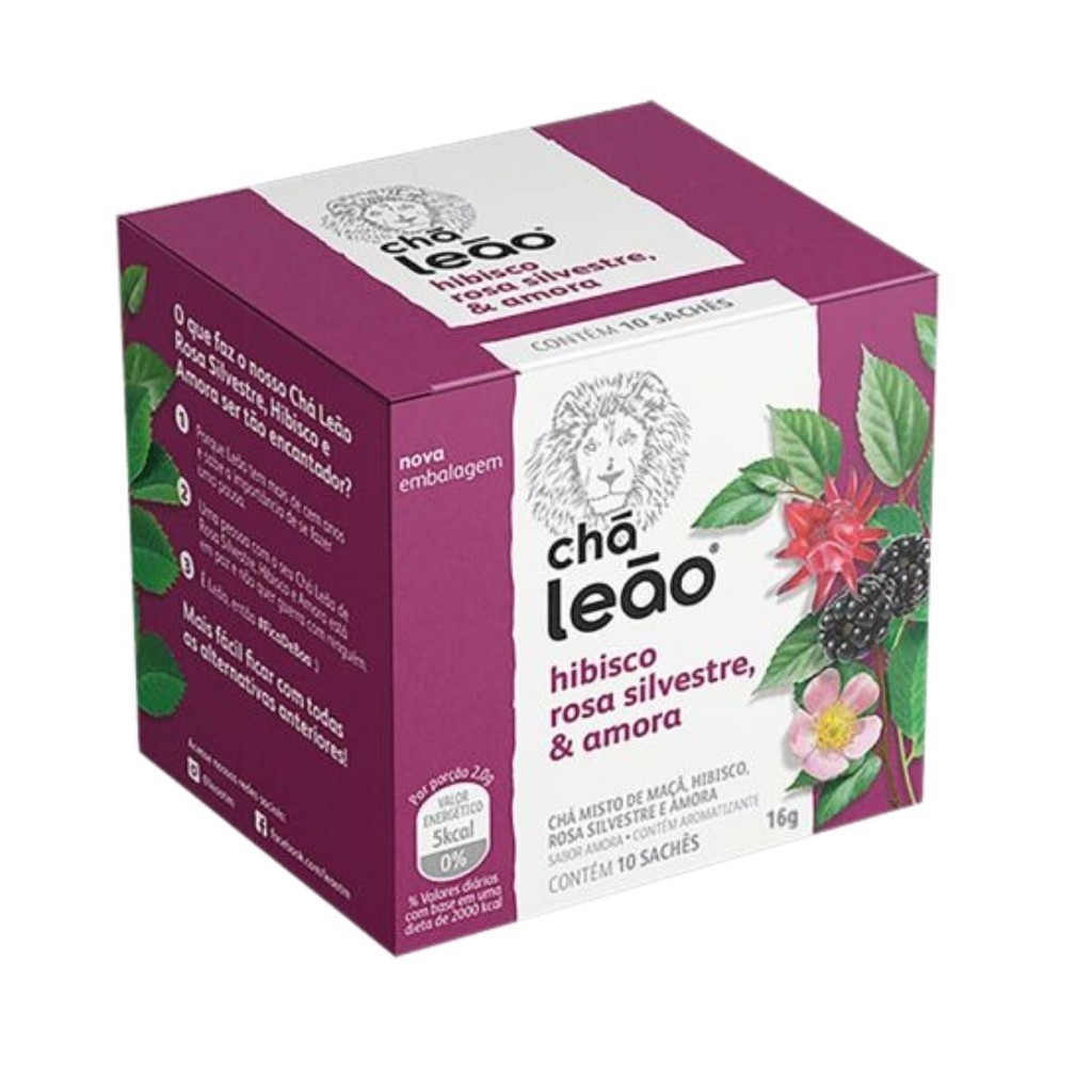 Chá Leão Hibisco, Rosas Silvestres e Amora com 10 Sachês Linha Frutas e Flores