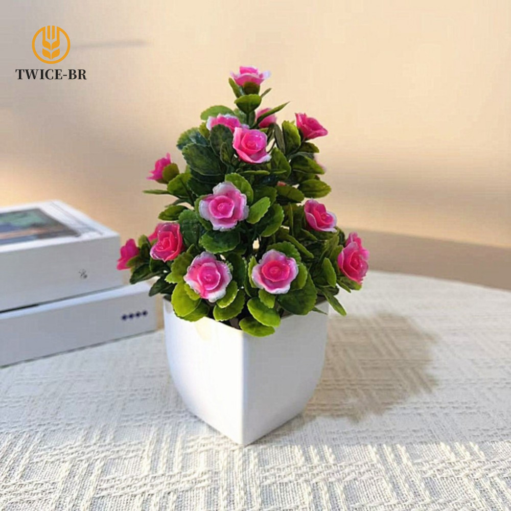 Rosa De Hibisco Artificial Flocado Planta Em Vaso Flor Decoração De Casa
