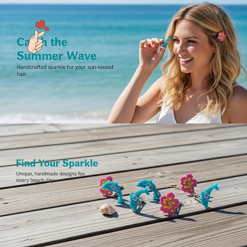 [PEBR] Presilhas De Cabelo De Golfinho Com Glitter Doce , Lindas Decoração De Flores De Hibisco Rosa Para Meninas , Aces