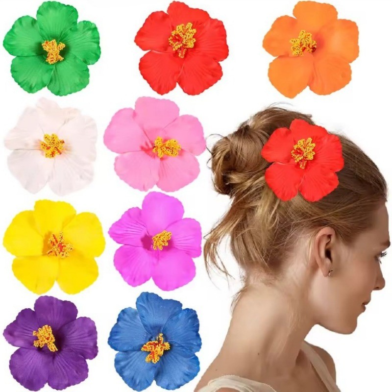 1Pc Hibisco Rosa-sinensis Flor Grampos De Cabelo Espuma Artificial Cabeça Praia Havaí Férias Acessórios Para O