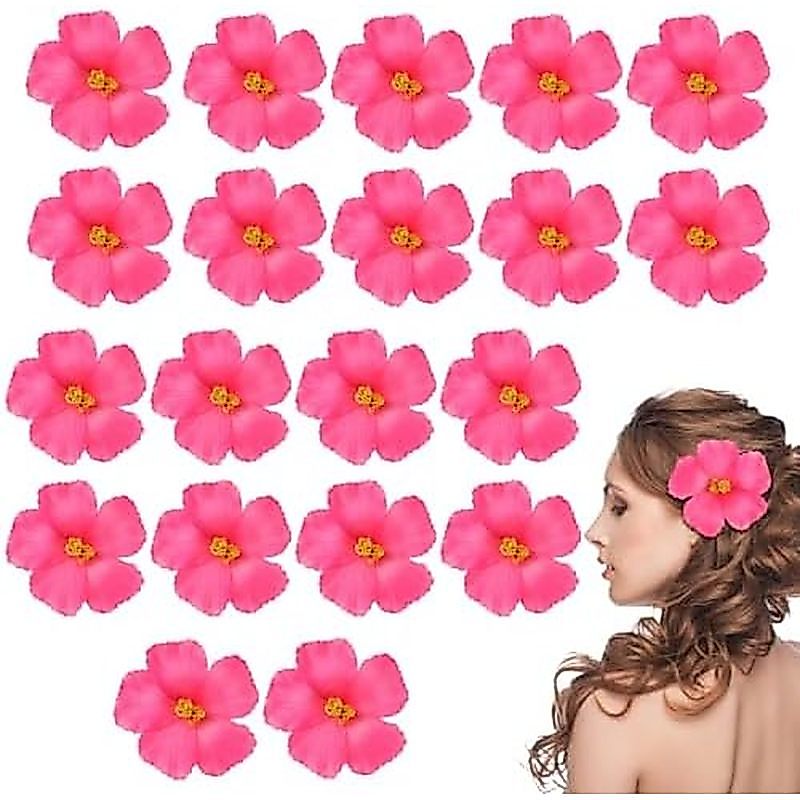 DOITOOL 20 Peças De Flores Artificiais De Hibisco Rosa , Havaianas Falsas Para Defeições De Festa Luau , Cabeças De Espu
