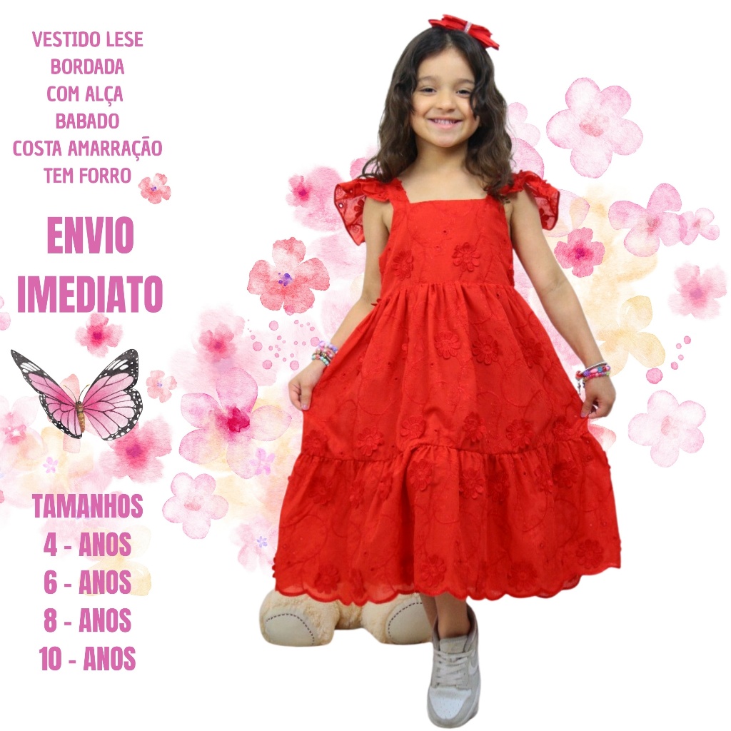 Vestido Infantil Lese Bordada com Forro Festa