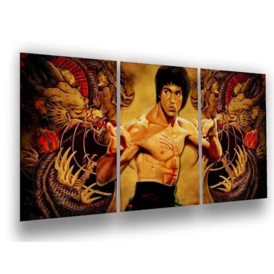 Quadros decorativos 3 peças Mosaico para sua sala ou quarto Esportivo Bruce Lee Lutas Super Combo = 58