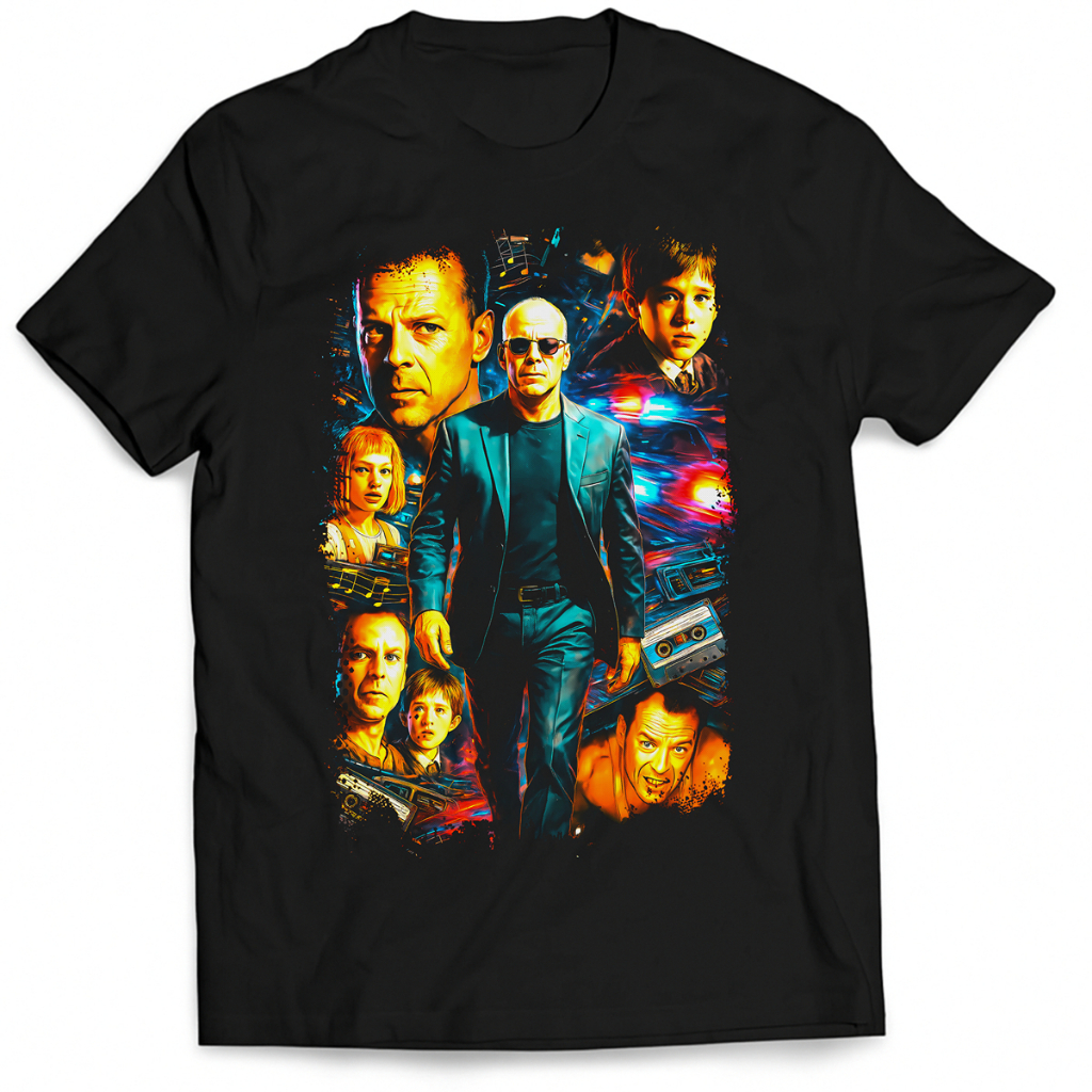 Camiseta Bruce Willis Ator Cinema 100% Algodão Unissex em Halftone
