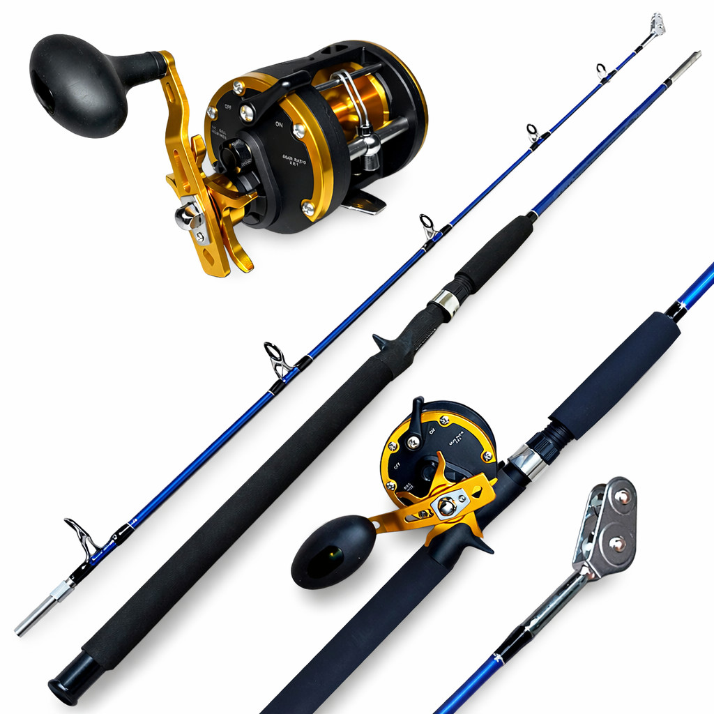 KIT DE PESCA PESADA PROFISSIONAL CARRETILHA CMIK LDT30 C/ VARA 1.80M 40-80LB MACIÇA C/ROLDANA