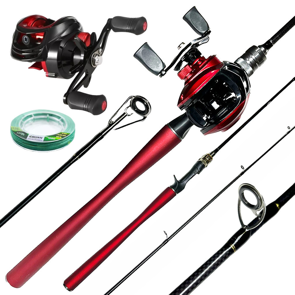 KIT DE PESCA CARRETILHA 19 ROLAMENTOS DRAG 4.5KG C/ VARA 1.80M CARBONO 15-45LB - 2 PARTES