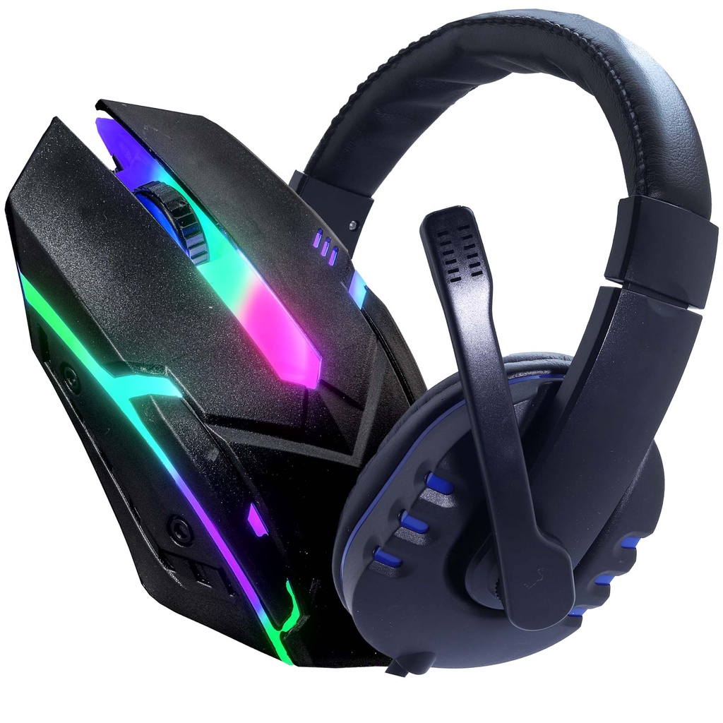 Kit Mouse LED RGB E Fone Headset Over-Ear Pc Gamer USB P2 Computador Note Jogos