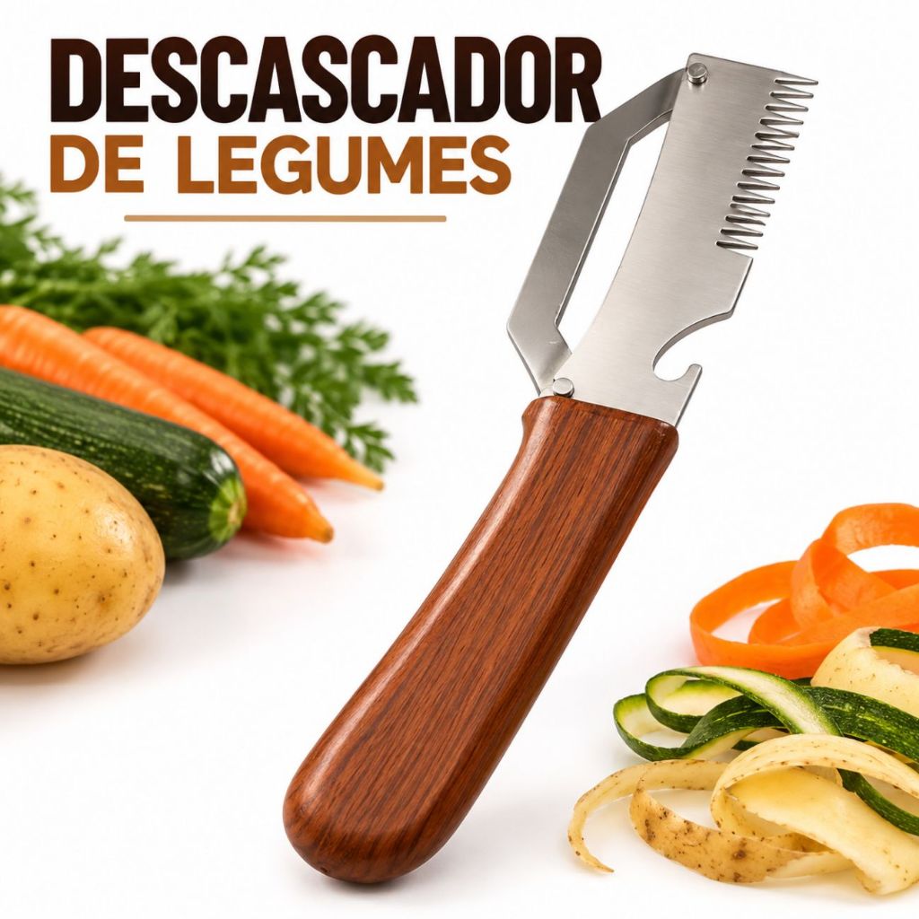 Descascador De Legumes Fatiador Legumes e Verduras Fino Aço Inox Cozinha Cabo de Madeira