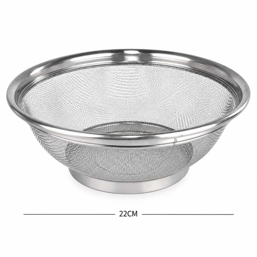 Escorredor de Alimentos 22cm em Aço Inox Multiuso Malha Fina para Frutas Verduras Legumes e Massas