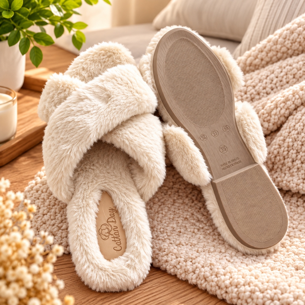 Pantufa Chinelo Rasteirinha Trançada Luxo Linha Premium Peluciada Confortável Macia Lia