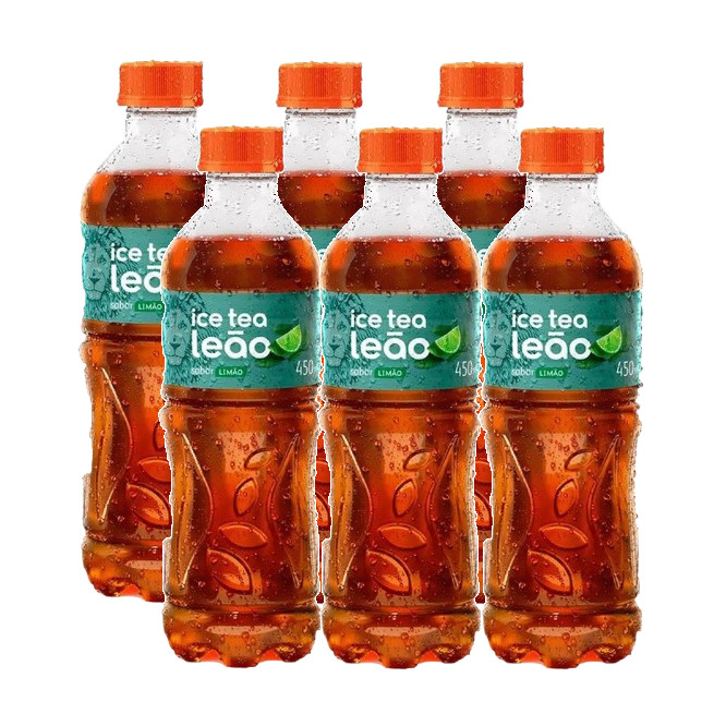 KIT 6 CHÁ PRETO ICE TEA Limão LEÃO GARRAFA PET 450ML