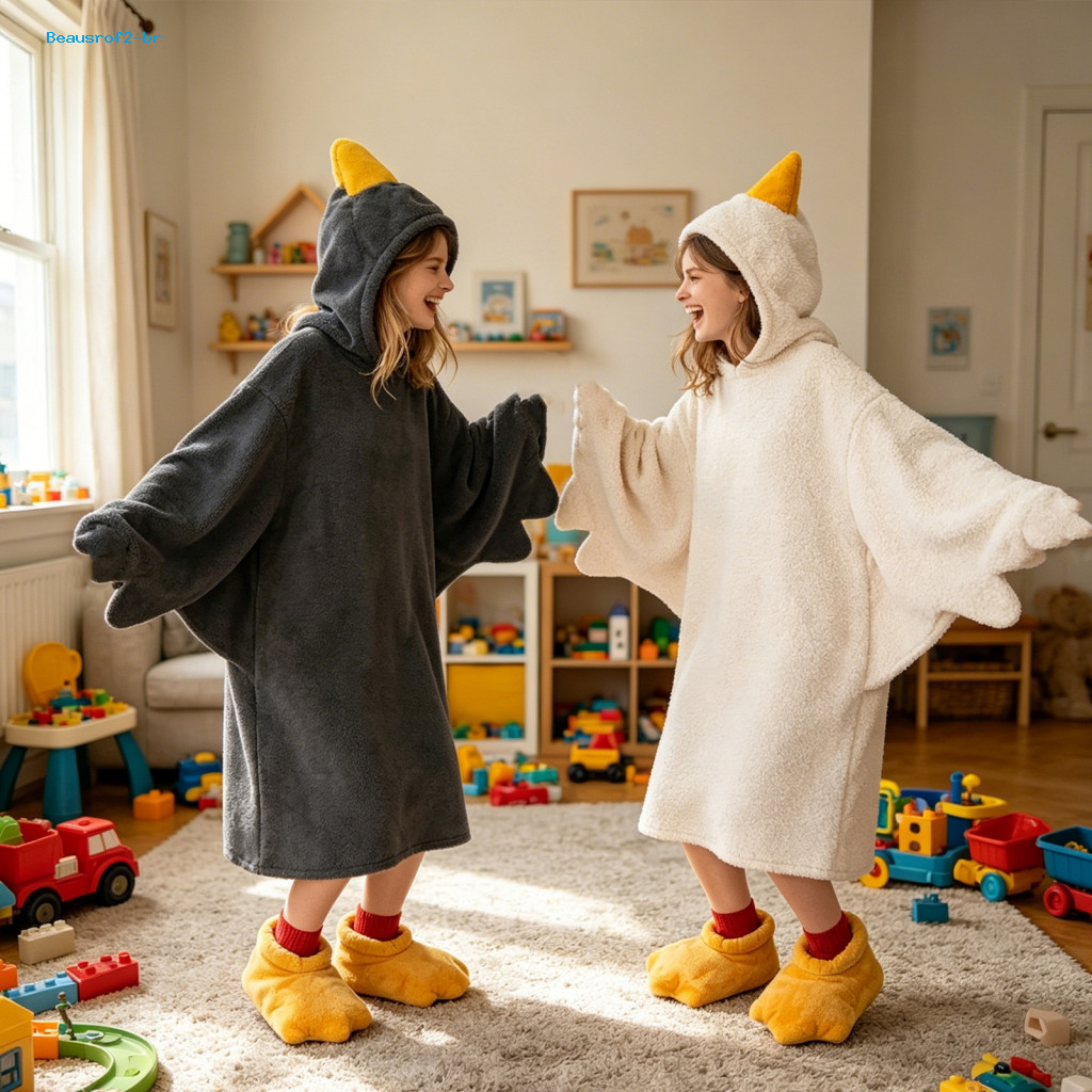 Adult Hooded Blanket Stress-free Downtime Wear Unisex Goose Hoodie Pajamas Set – Oversized Soft Warm Winter Bodysuit w