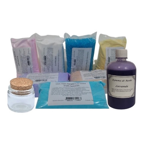 Kit 1k Sais De Banho + 500ml Banho De Espuma Relaxantes + vidro dosador