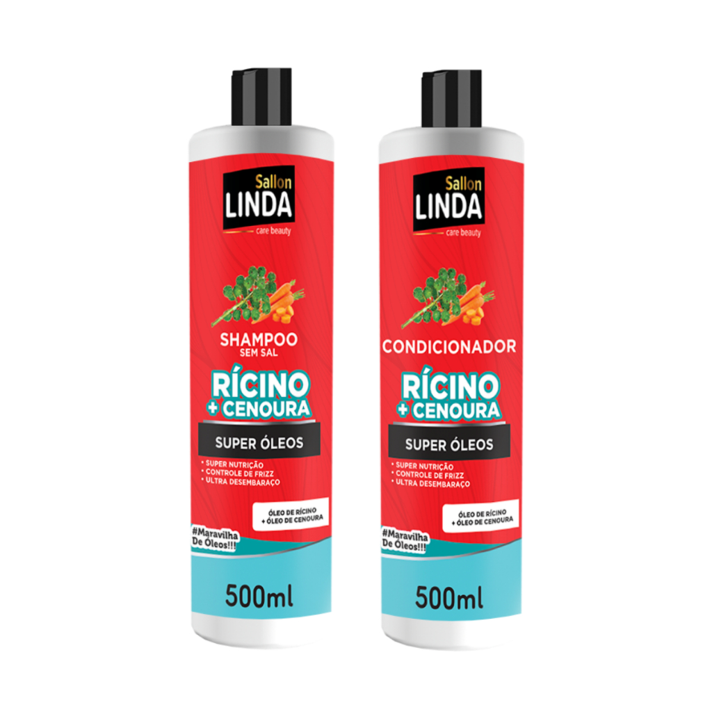 Kit Capilar Rícino + Cenoura Shampoo e Condicionador Sem Sal  500ml Sallon Linda
