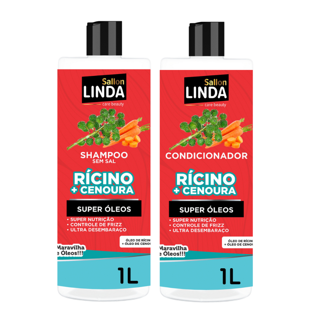 Kit Capilar Shampoo e Condicionador Sem Sal Rícino + Cenoura 1L Sallon Linda
