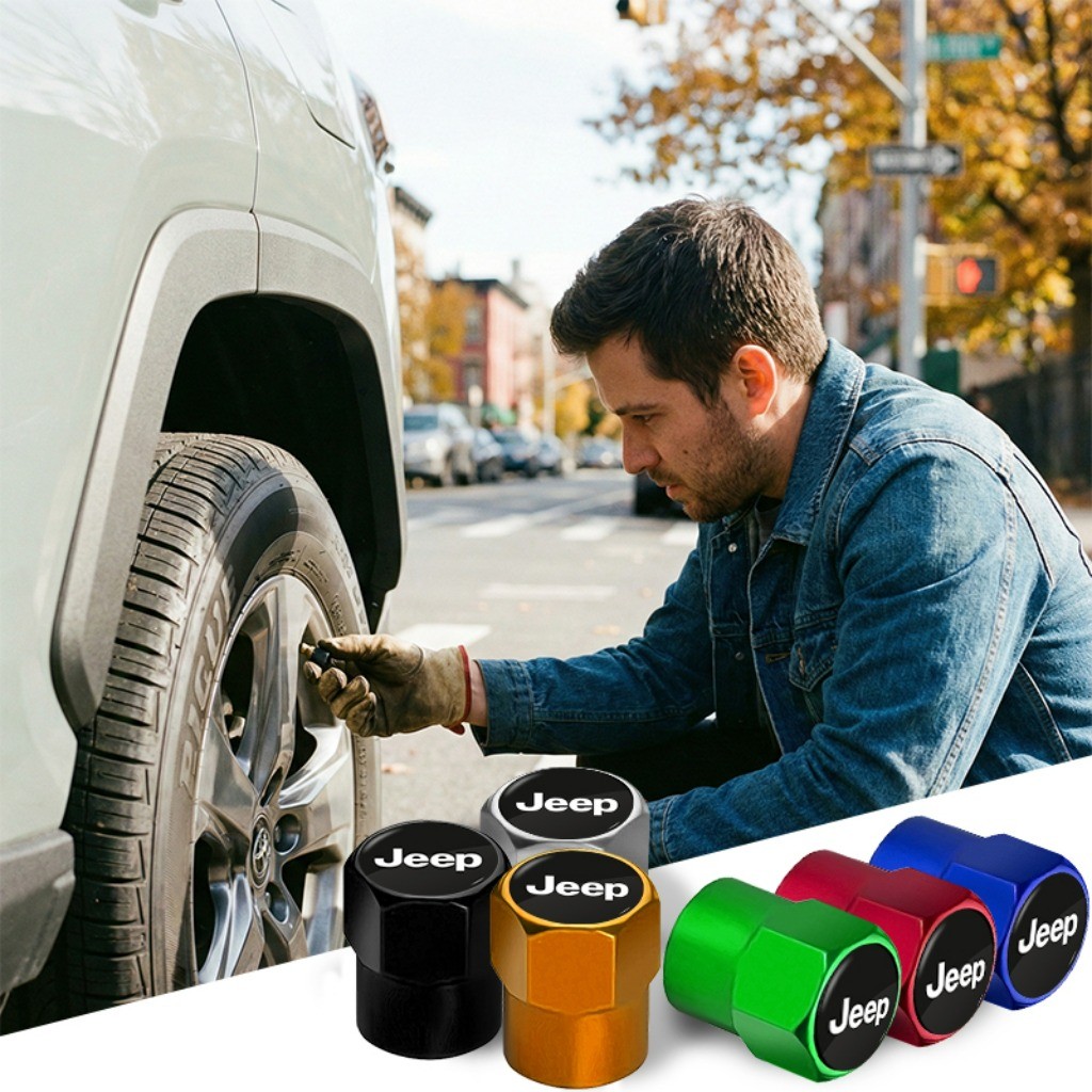 Kit com 4 À Prova de Poeira Bico de Válvula Universal Tampa de Válvula Acessórios para Rodas For Jeep Renegade Compass