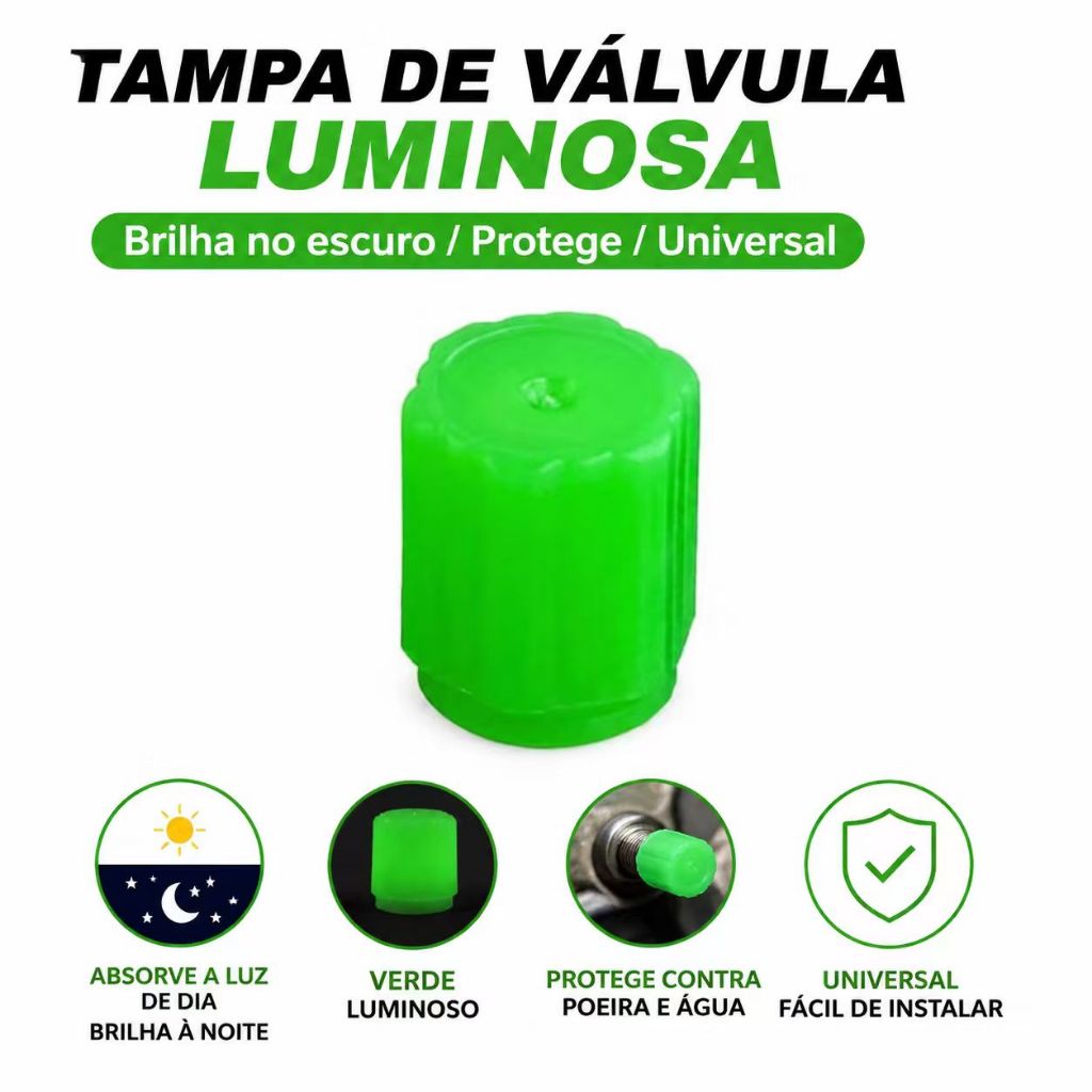 Tampa de Válvula Fluorescente - Acessório Universal para Pneus de Veículos, Instalação Fácil, à Prova d'Água e Poeira