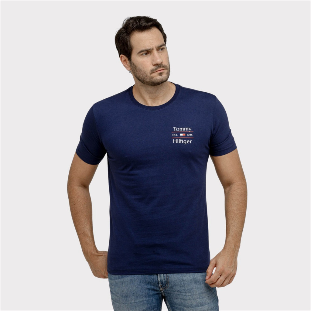 Camiseta Masculina Tommy Hilfiger Logo Peito Est. 1985 Original
