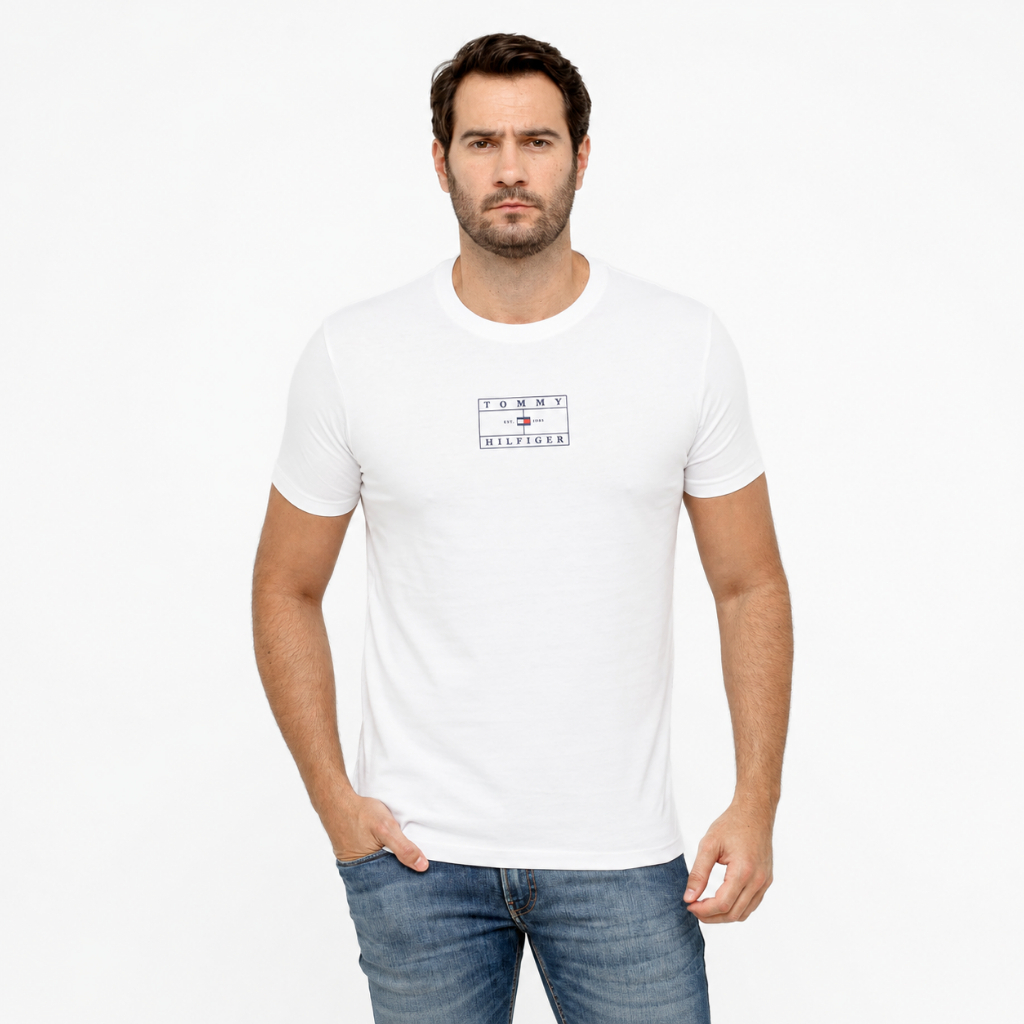 Camiseta Masculina Tommy Hilfiger Original Logo Quadrado Est. 1985