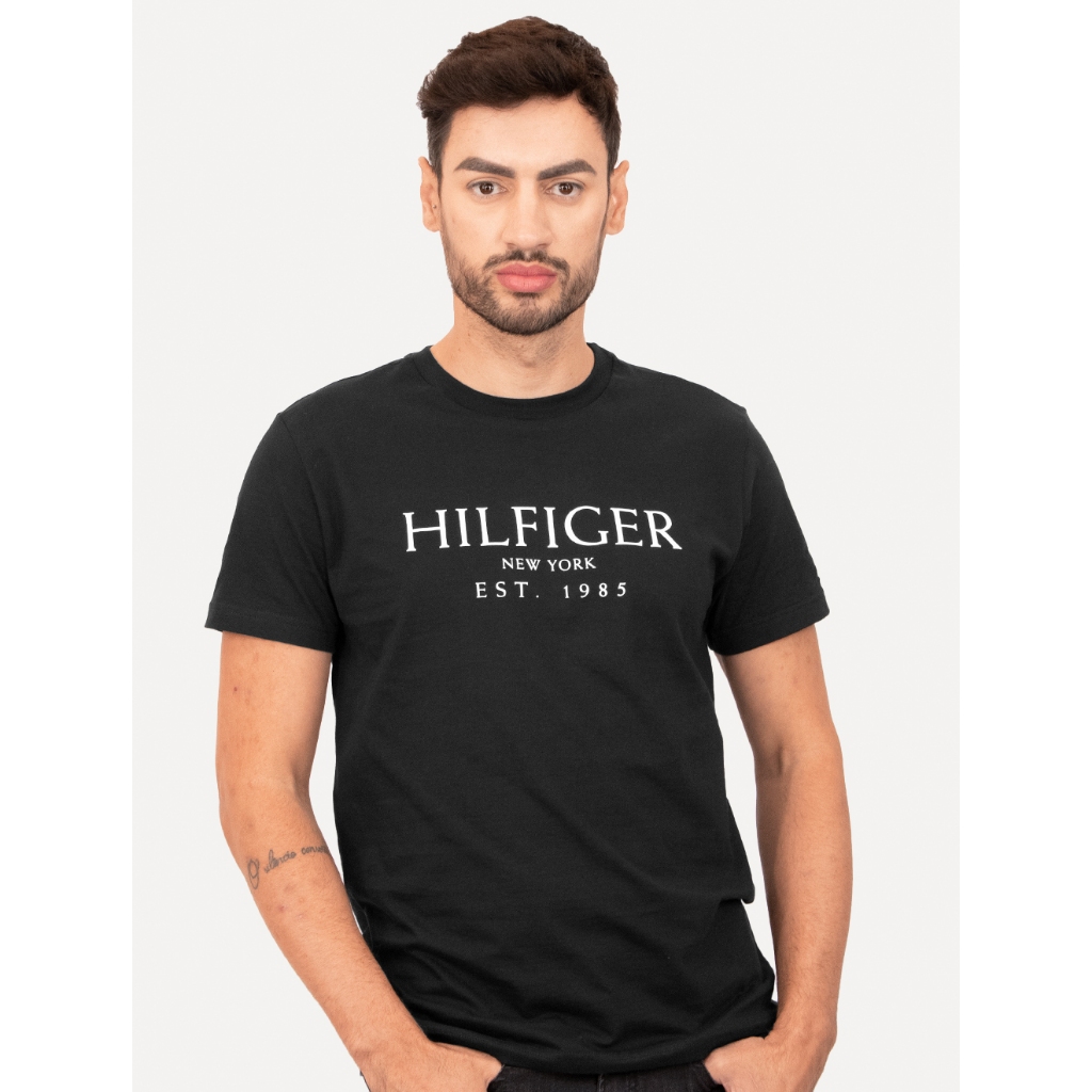 Camiseta Tommy Hilfiger Original Masculina Big Logo Est.1985 Preta