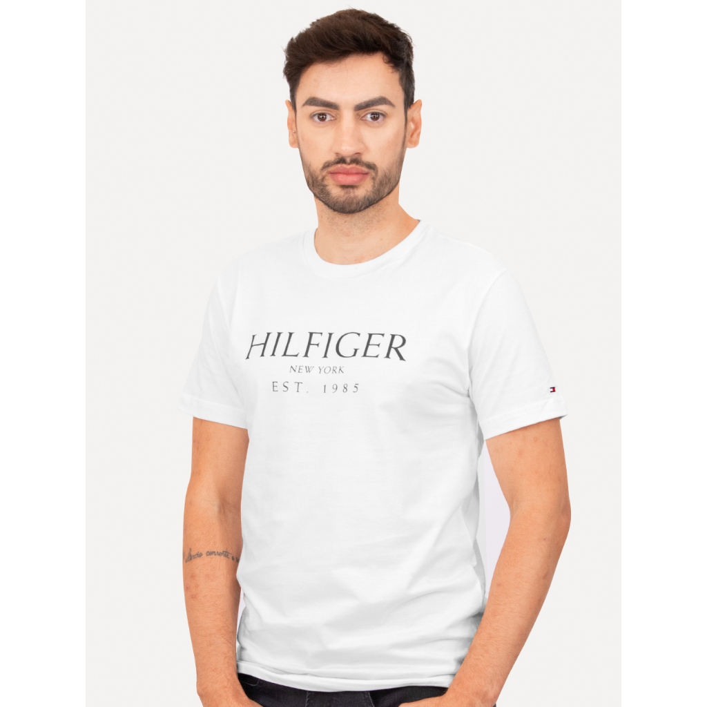 Camiseta Tommy Hilfiger Original Masculina Big Logo Est.1985 Branca