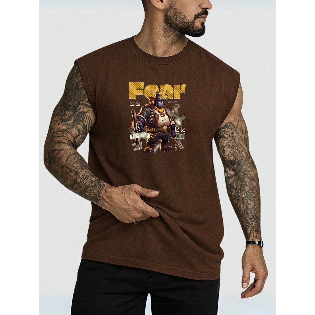 Regata Masculina Oversized Streetwear Estampada Blusa Camiseta Algodão Off Whte Marrom - Est 2000