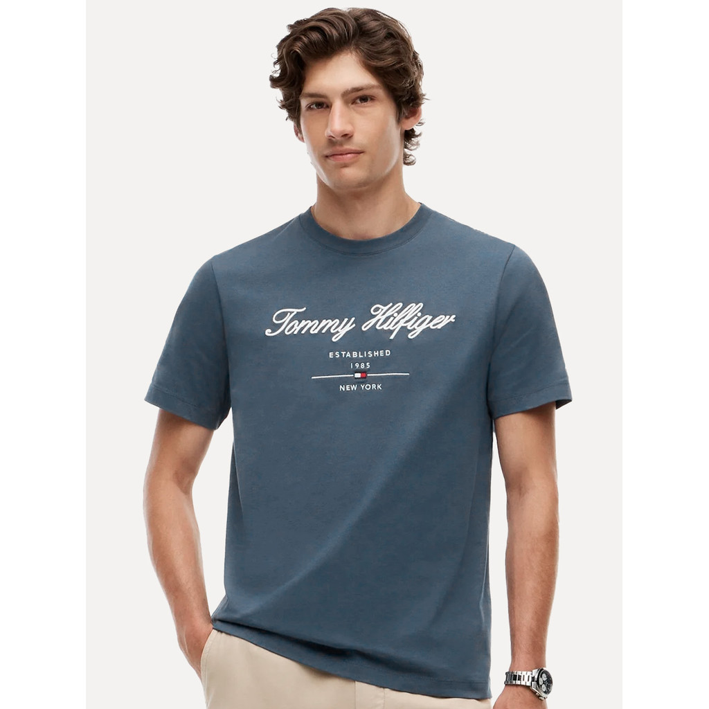 Camiseta Tommy Hilfiger Masculina Embroidered Est. 1985 New York Aegean Sea Azul