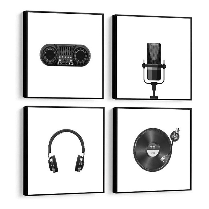 Quadro Decorativo Música Rádio Mic Fone Disco