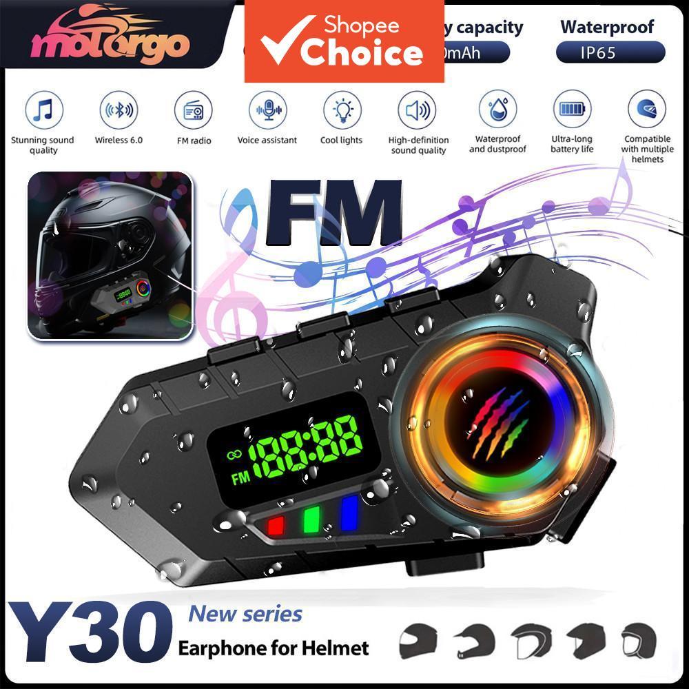 Fone de Ouvido para Capacete de Motocicleta Y30 - Bluetooth 5.4 com Rádio FM, Display LCD e à Prova d'Água