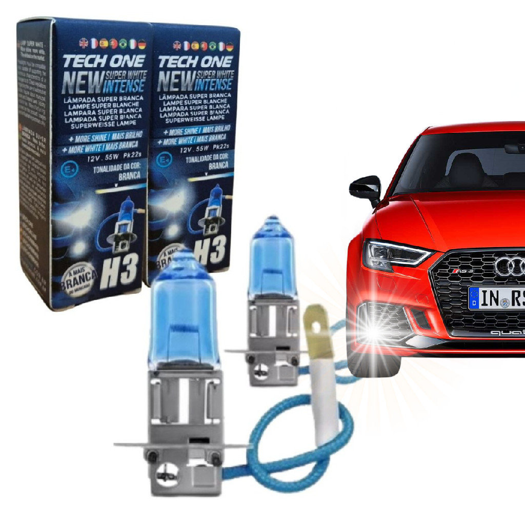 Par Lampada Super Branca H3 8500k Tipo Xenon 12v 55w Techone