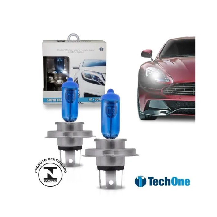 Par Lampada Super Branca H4 8500k Tipo Xenon 12v 55w Techone