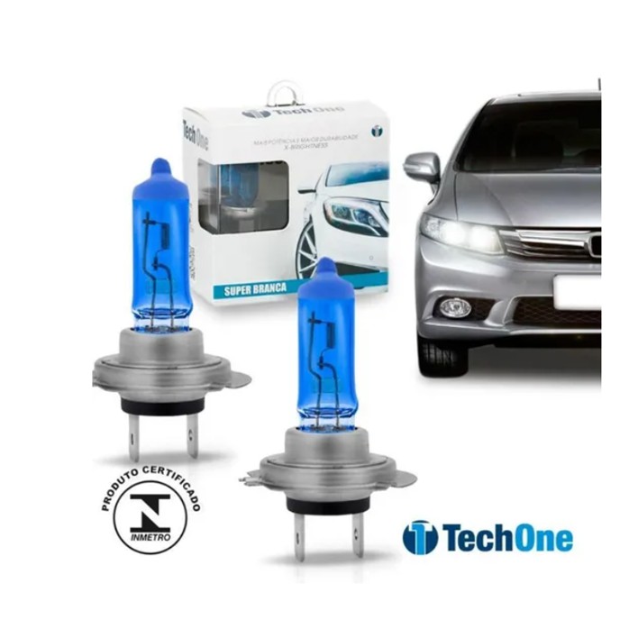 Par Lampada H7 Super Branca 8500k Tipo Xenon 12v 55w Techone